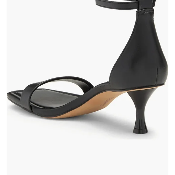 Vince Camuto Black Leather Ankle-Strap Kitten Heel Sandals - Picture 6 of 10